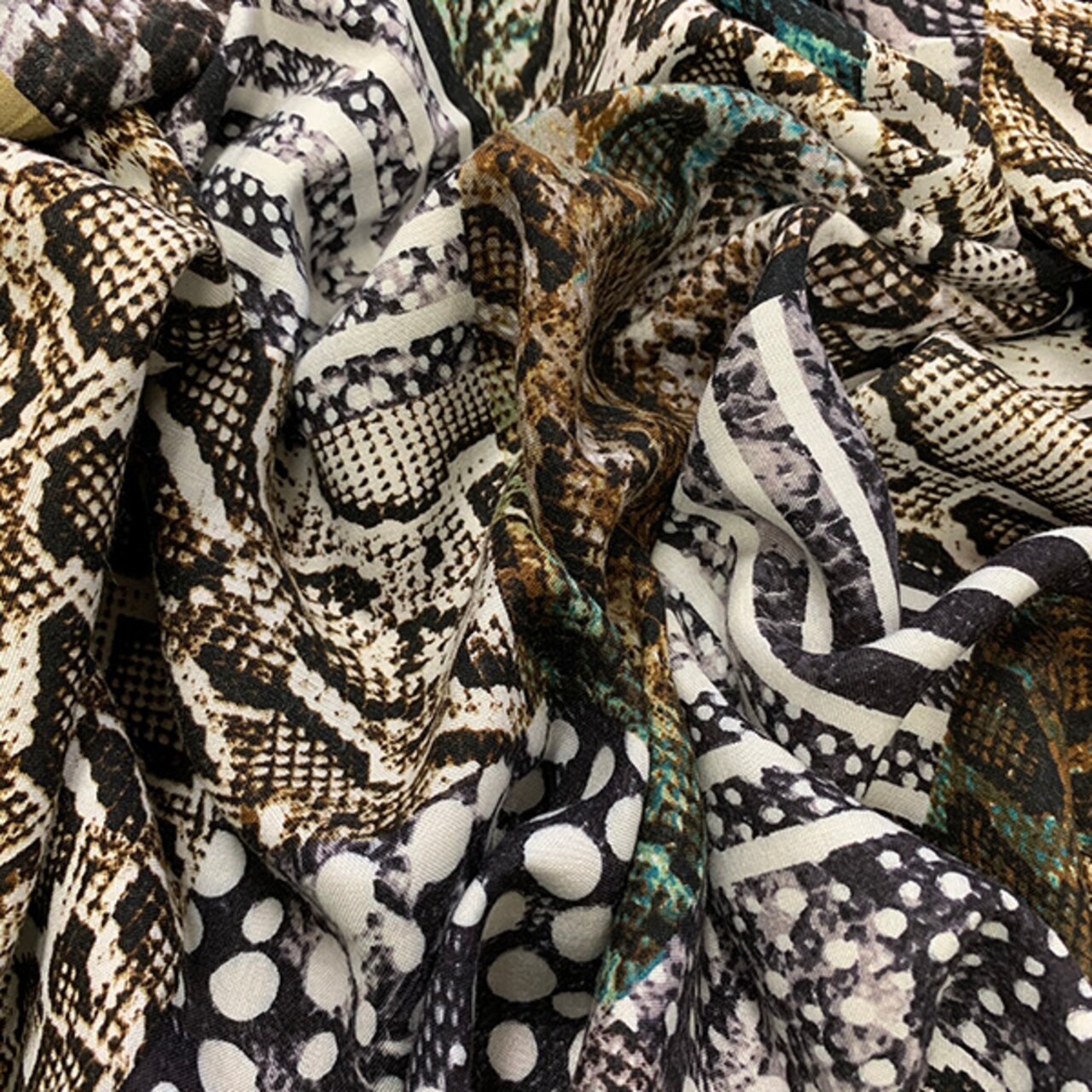 Shades of Gray Multi Animal Patchwork Print Rayon Challis Fabric By the Yard